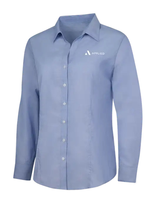 Light Slate Blue Womens Crosshatch Easy Care Shirt w/Applied Logo