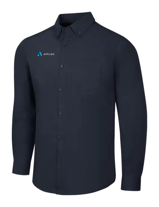 Navy Long Sleeve Carefree Poplin Shirt w/Applied Logo