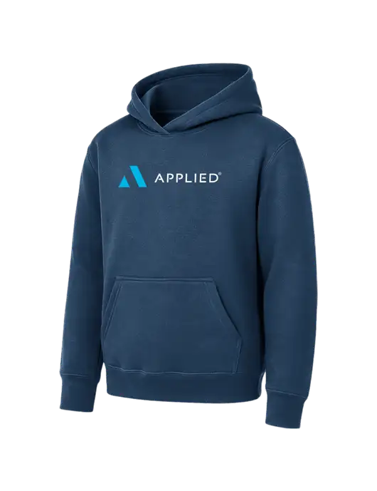 Youth Navy 7.8 oz Pullover Hooded Sweatshirt w/Applied Logo