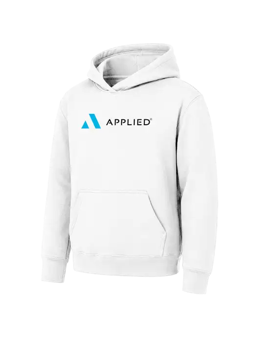 Youth White 7.8 oz Pullover Hooded Sweatshirt w/Applied Logo