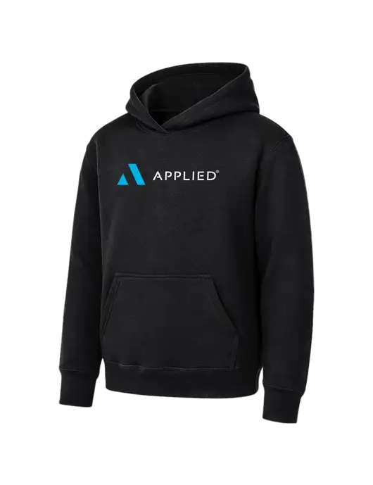 Youth Black 7.8 oz Pullover Hooded Sweatshirt w/Applied Logo