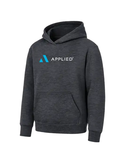 Youth Dark Heather Grey 7.8 oz Pullover Hooded Sweatshirt w/Applied Logo
