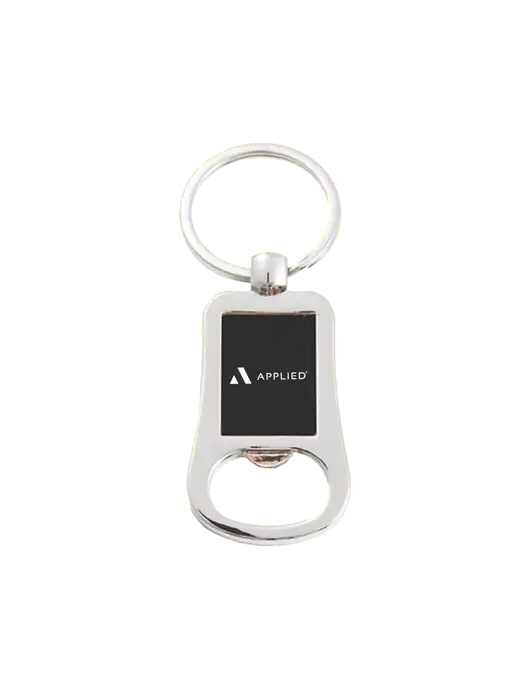 Silver & Black Bottle Opener Keychain w/Applied Logo