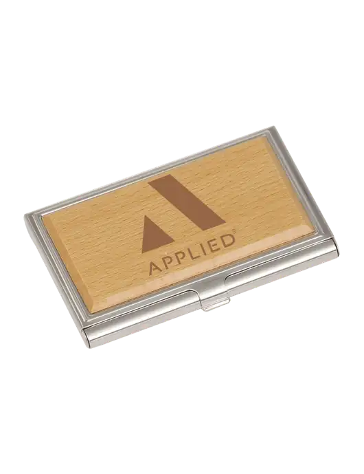 Wood & Silver Business Card Case w/Applied Logo