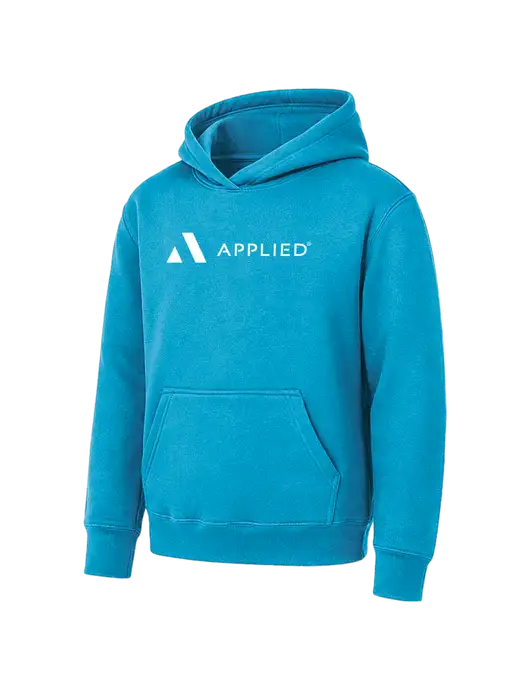 Youth Sapphire 7.8 oz Pullover Hooded Sweatshirt w/Applied Logo