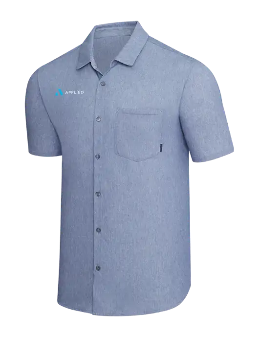 OGIO Slate Blue Heather Extend Short Sleeve Button Up Shirt w/Applied Logo