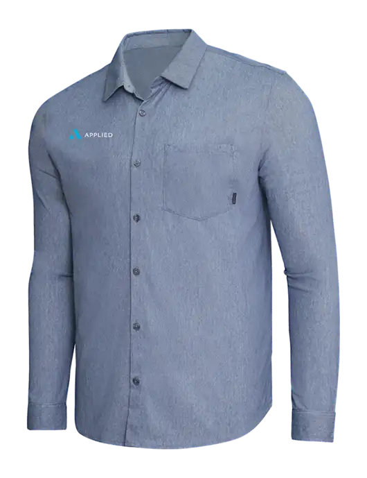 OGIO Slate Blue Heather Extend Long Sleeve Button Up Shirt w/Applied Logo