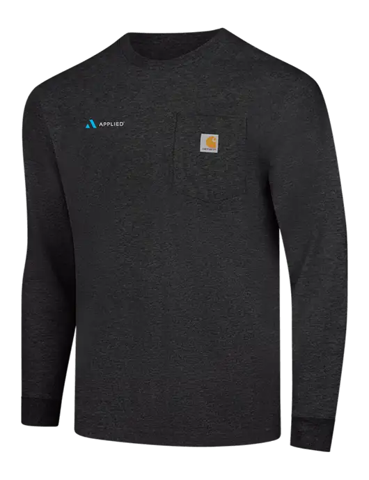 Carhartt Dark Grey Heather Workwear Pocket Long Sleeve T-Shirt w/Applied Logo