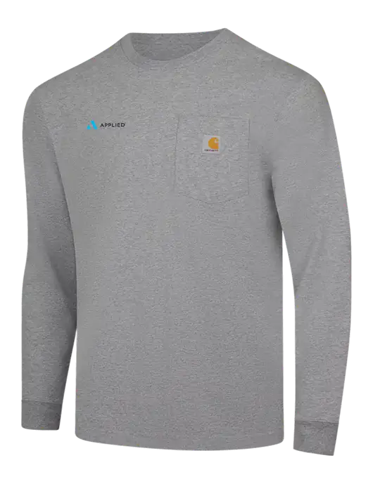 Carhartt Light Grey Heather Workwear Pocket Long Sleeve T-Shirt w/Applied Logo