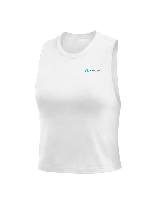 BELLA+CANVAS Womens White Racerback Crop Tank  w/Applied Logo