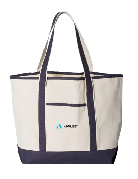 Natural/Navy Large Canvas Deluxe Tote w/Applied Logo