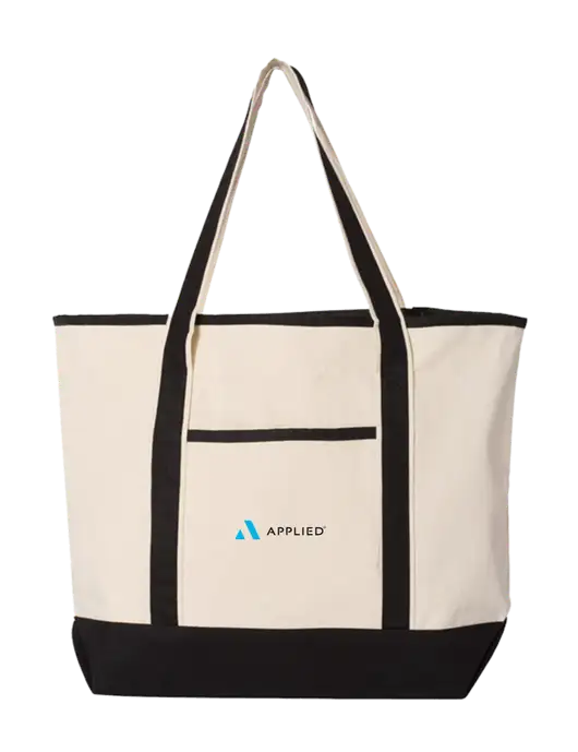 Natural/Black Large Canvas Deluxe Tote w/Applied Logo
