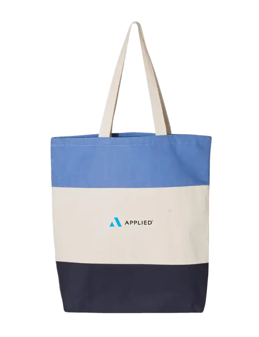 Light Blue/Natural/Navy Tri-Color Tote  w/Applied Logo