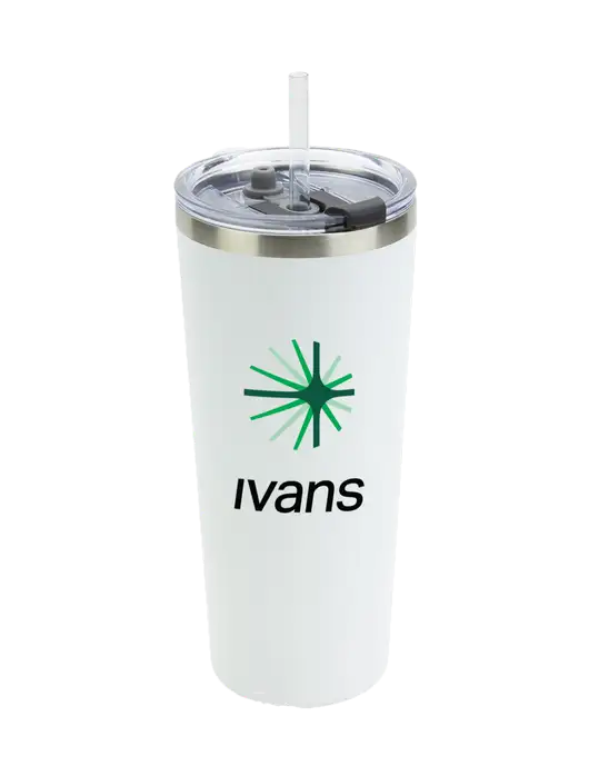 Brighton White 20 oz Insulated Tumbler & Straw w/IVANS Logo