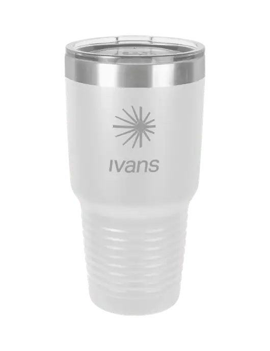 Polar Camel 30 oz Powder Coated White Vacuum Insulated Tumbler  w/IVANS Logo