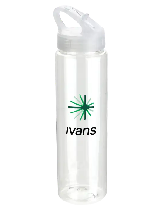 Buddy Clear 32 oz PET Bottle with Flip Lid w/IVANS Logo