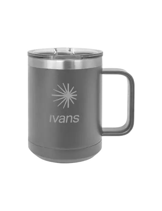 Polar Camel 15 oz Powder Coated Grey Vacuum Insulated Mug with Slider Lid w/IVANS Logo
