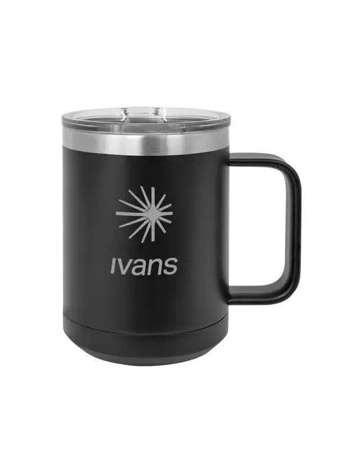 Polar Camel 15 oz Powder Coated Black Vacuum Insulated Mug with Slider Lid w/IVANS Logo