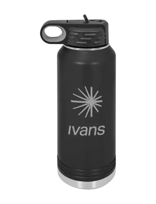 Polar Camel 32 oz Powder Coated Black Vacuum Insulated Water Bottle w/IVANS Logo