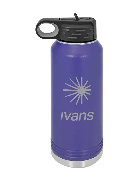 Polar Camel 32 oz Powder Coated Purple Vacuum Insulated Water Bottle w/IVANS Logo
