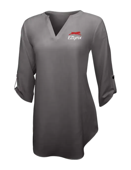 Dark Grey Womens 3/4 Sleeve Tunic Blouse w/EZLynx Logo