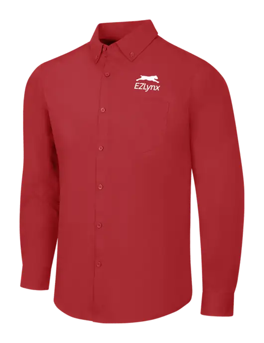 Red Long Sleeve Carefree Poplin Shirt w/EZLynx Logo