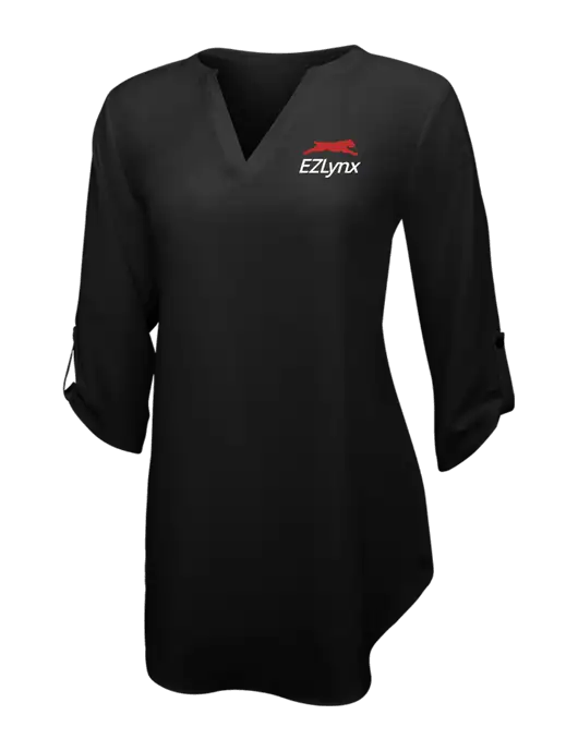 Womens Black 3/4 Sleeve Tunic Blouse w/EZLynx Logo