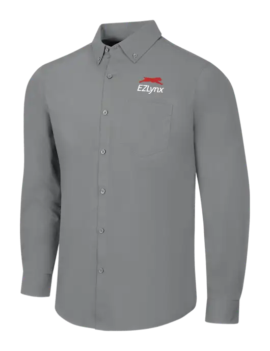 Medium Grey Long Sleeve Carefree Poplin Shirt w/EZLynx Logo