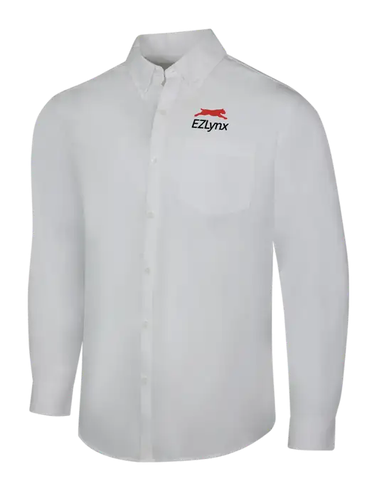 White Long Sleeve Carefree Poplin Shirt w/EZLynx Logo
