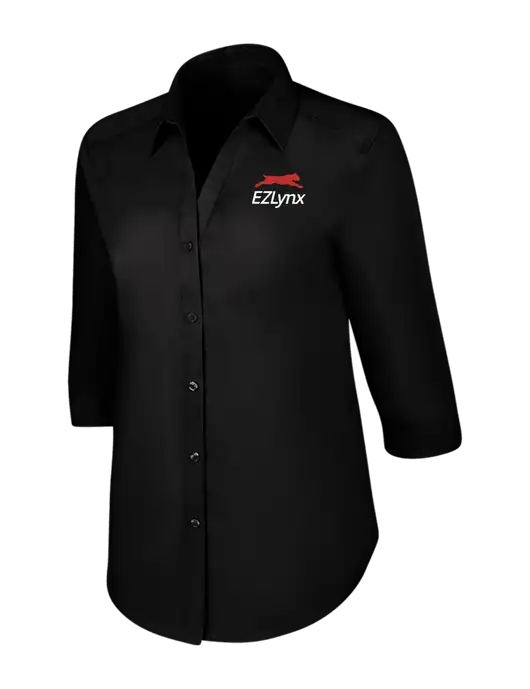 Womens Black 3/4 Sleeve Carefree Poplin Shirt w/EZLynx Logo