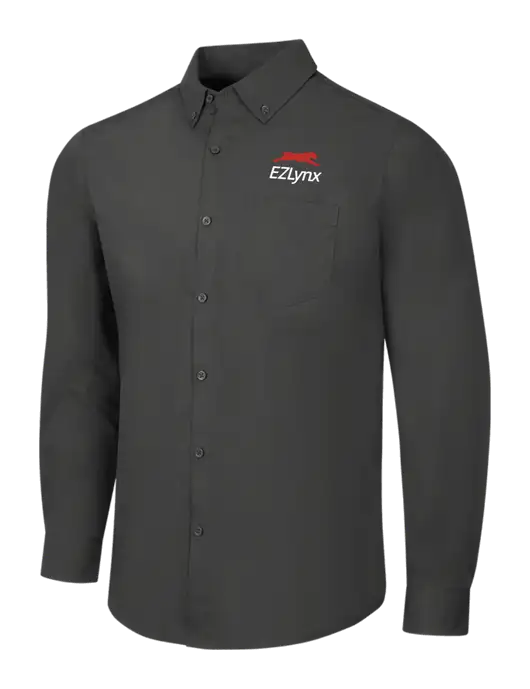 Dark Grey Long Sleeve Carefree Poplin Shirt w/EZLynx Logo