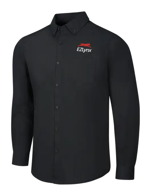 Black Long Sleeve Carefree Poplin Shirt w/EZLynx Logo