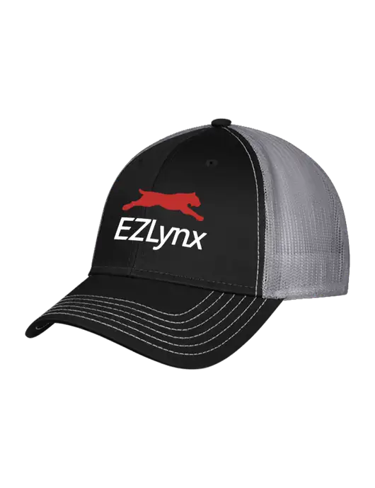 Black/Medium Dark Grey Mesh Trucker Cap Snap Back w/EZLynx Logo