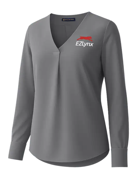 Brooks Brothers Womens Medium Grey Open-Neck Satin Blouse  w/EZLynx Logo