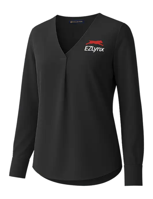 Brooks Brothers Womens Black Open-Neck Satin Blouse  w/EZLynx Logo