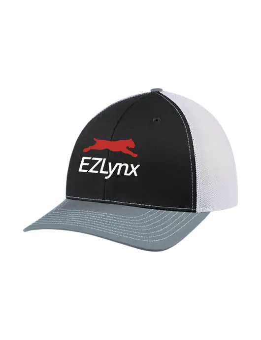 Richardson Adjustable Snapback Original 112 Trucker Cap Black/Light Heather Grey/White Mesh w/EZLynx Logo