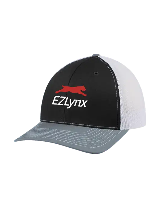 Richardson Adjustable Snapback Original 112 Trucker Cap Black/Light Heather Grey/White Mesh w/EZLynx Logo