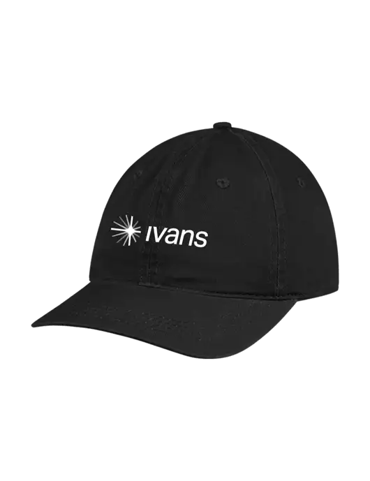 Garment Washed Unstructured Twill Black Cap w/IVANS Logo