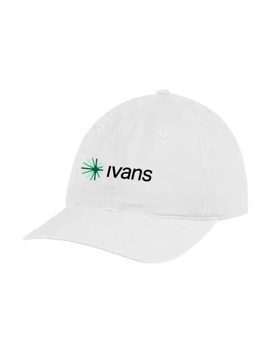 Garment Washed Unstructured Twill White Cap w/IVANS Logo