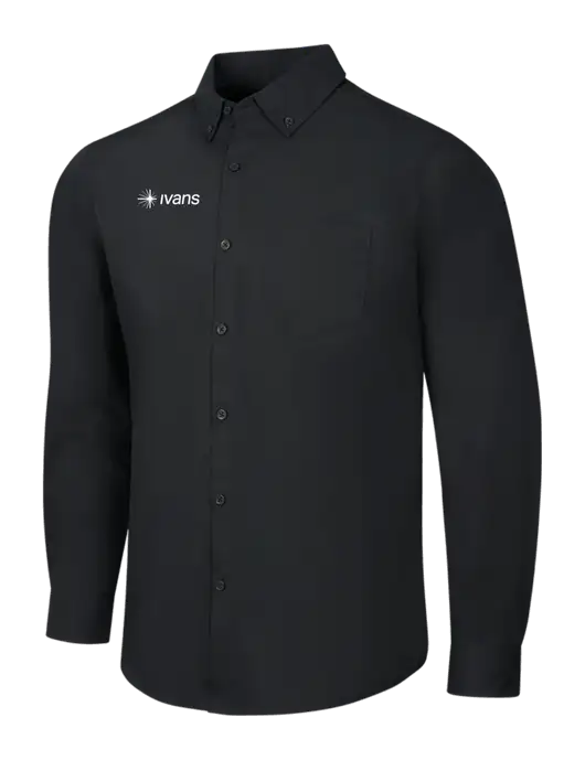 Black Long Sleeve Carefree Poplin Shirt w/IVANS Logo