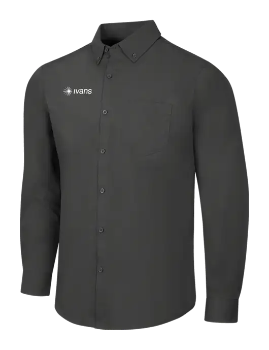 Dark Grey Long Sleeve Carefree Poplin Shirt w/IVANS Logo