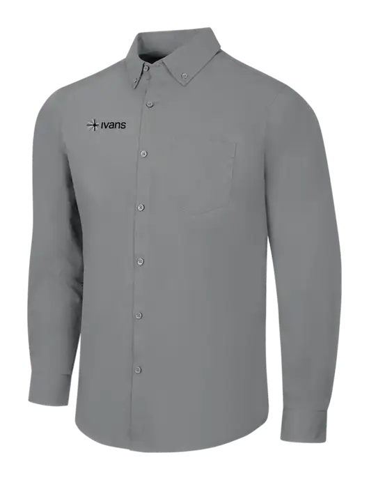 Medium Grey Long Sleeve Carefree Poplin Shirt w/IVANS Logo