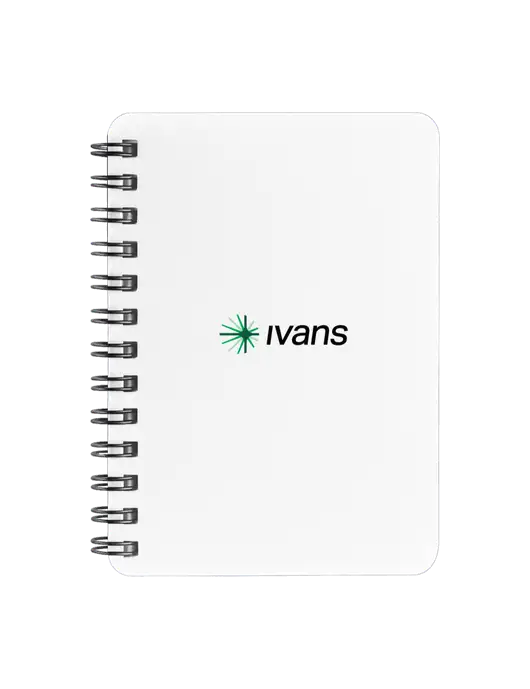 Sturdy White Hardcover Notebook, 5.25 x 7 w/IVANS Logo