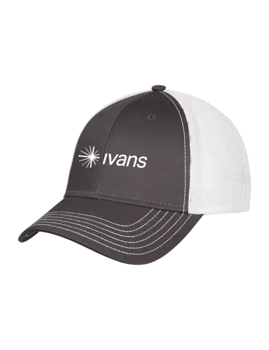 Dark Grey/White Mesh Trucker Cap Snap Back w/IVANS Logo