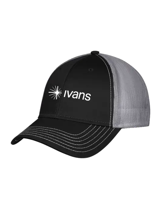 Black/Medium Dark Grey Mesh Trucker Cap Snap Back w/IVANS Logo