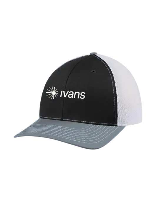 Richardson Adjustable Snapback Original 112 Trucker Cap Black/Light Heather Grey/White Mesh w/IVANS Logo