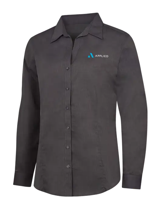 Womens Soft Black Crosshatch Easy Care Shirt w/Applied Logo