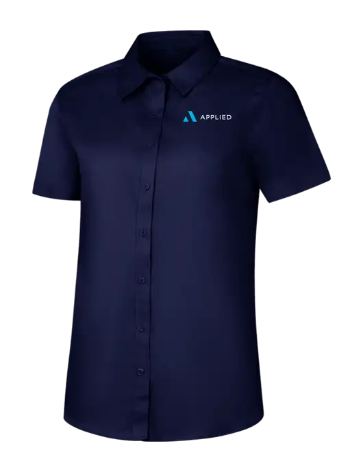 Womens Navy Short Sleeve Superpro React Twill Shirt w/Applied Logo