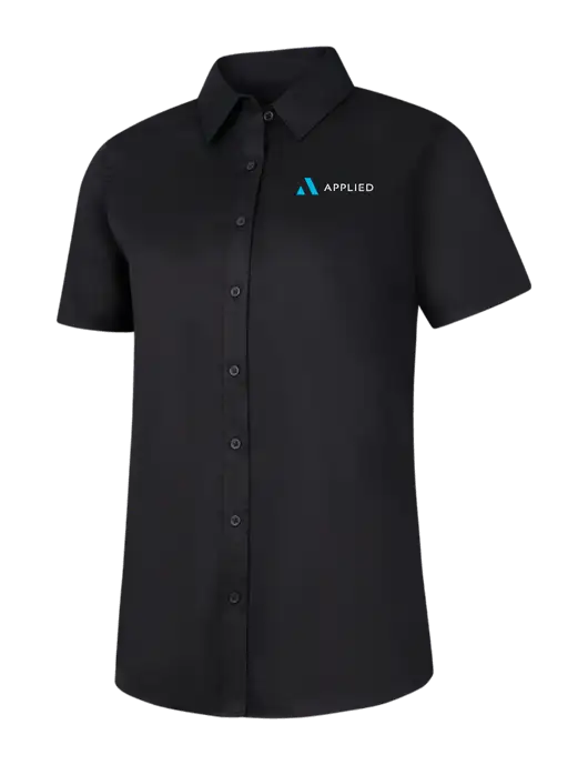 Womens Black Short Sleeve Superpro React Twill Shirt w/Applied Logo