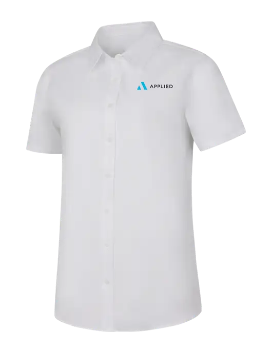 Womens White Short Sleeve Superpro React Twill Shirt w/Applied Logo